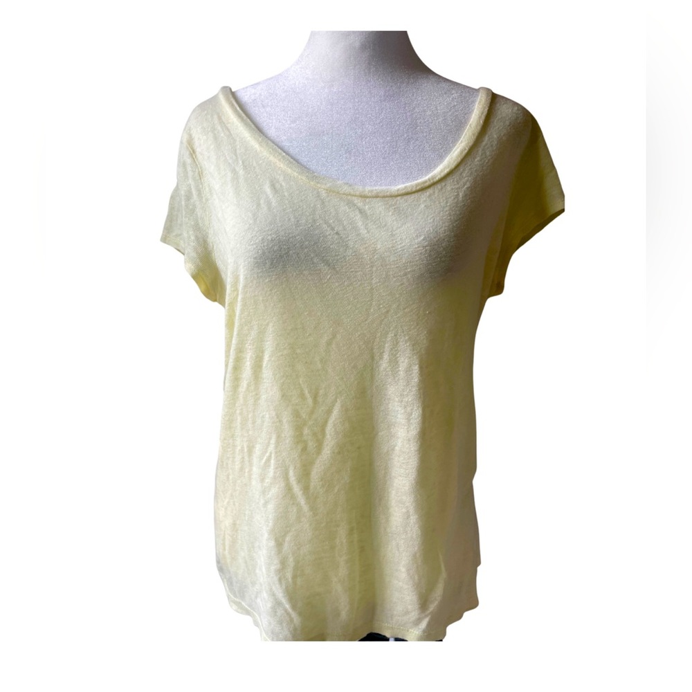 Women’s Size Medium Yellow Casual Linen Short Sleeve Top By Live Love Loft